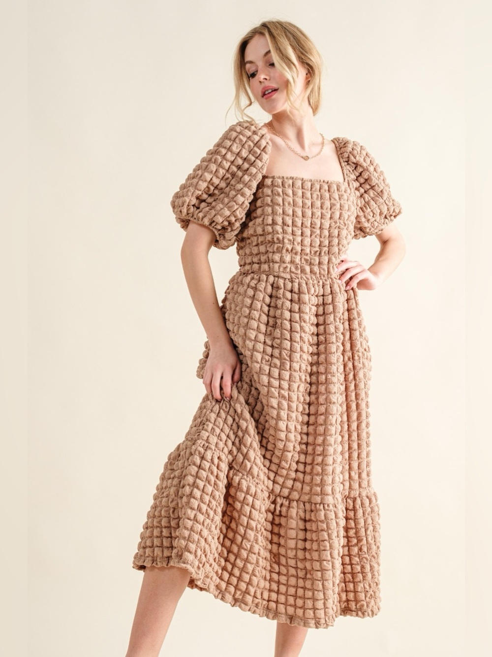 And The Why Full Size Square Neck Puff Sleeve Dress🛍️